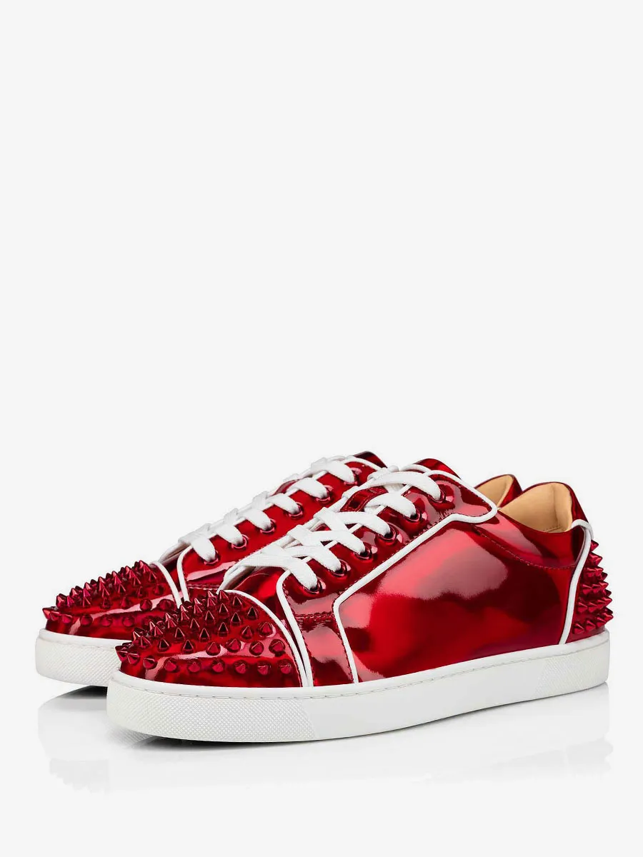 Men's Metallic Red Glitter Round Toe Lace Up Sneakers