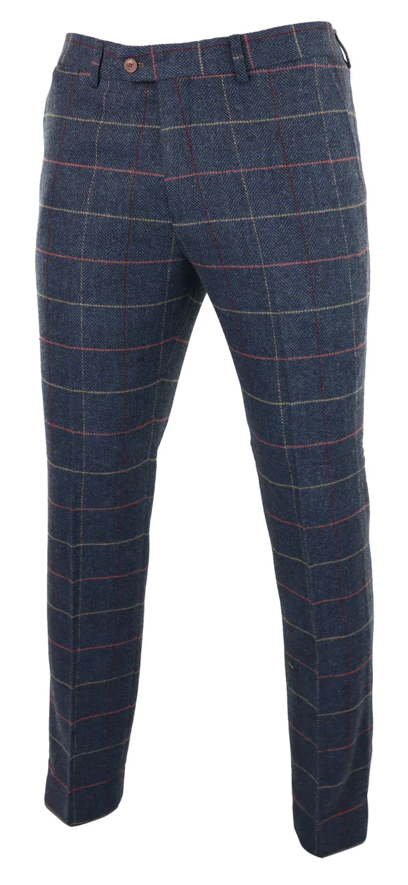 Mens Navy Blue Wine Trousers Check Herringbone Tweed Vintage New Marc Darcy