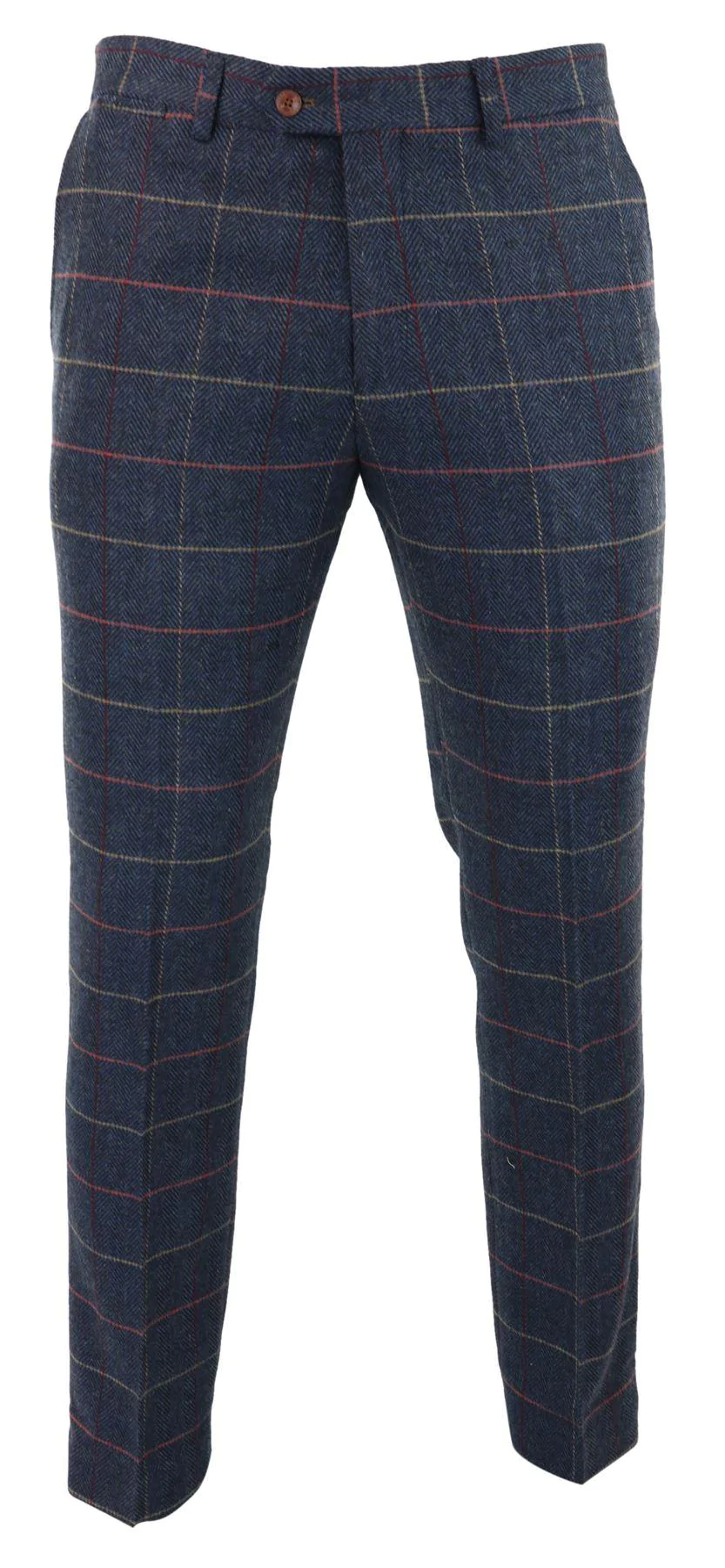 Mens Navy Blue Wine Trousers Check Herringbone Tweed Vintage New Marc Darcy