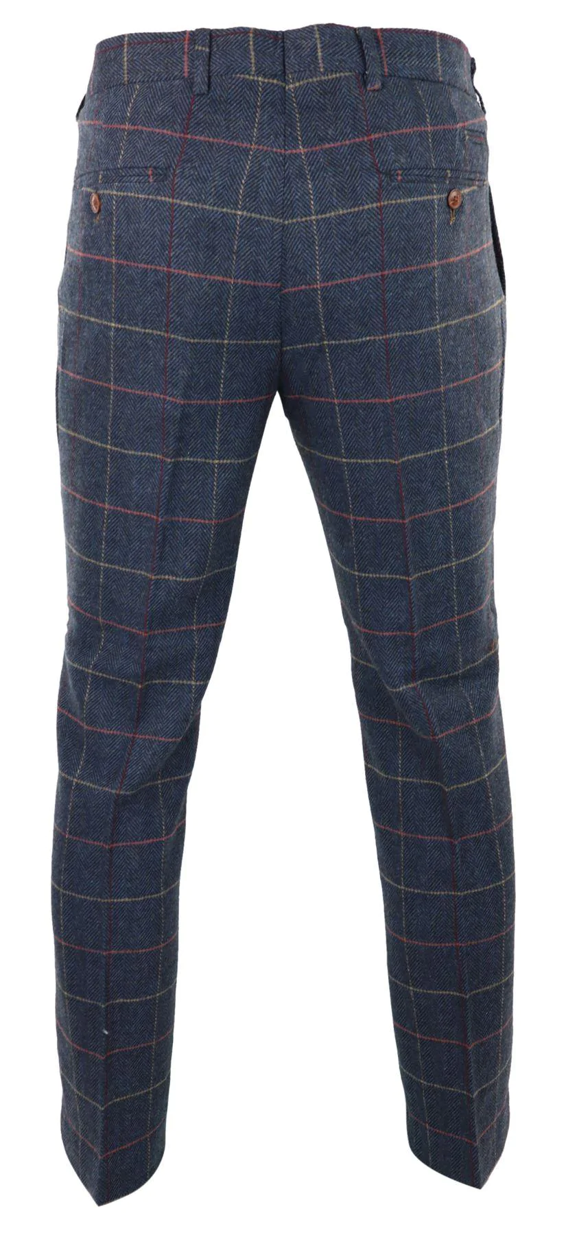 Mens Navy Blue Wine Trousers Check Herringbone Tweed Vintage New Marc Darcy