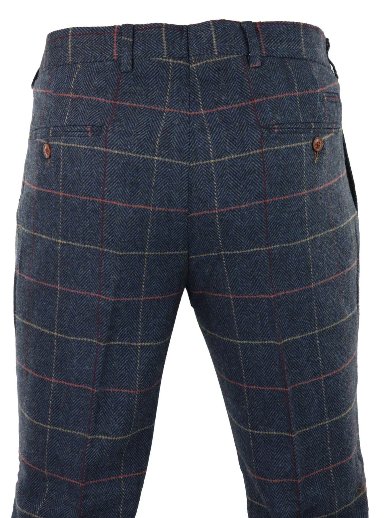 Mens Navy Blue Wine Trousers Check Herringbone Tweed Vintage New Marc Darcy