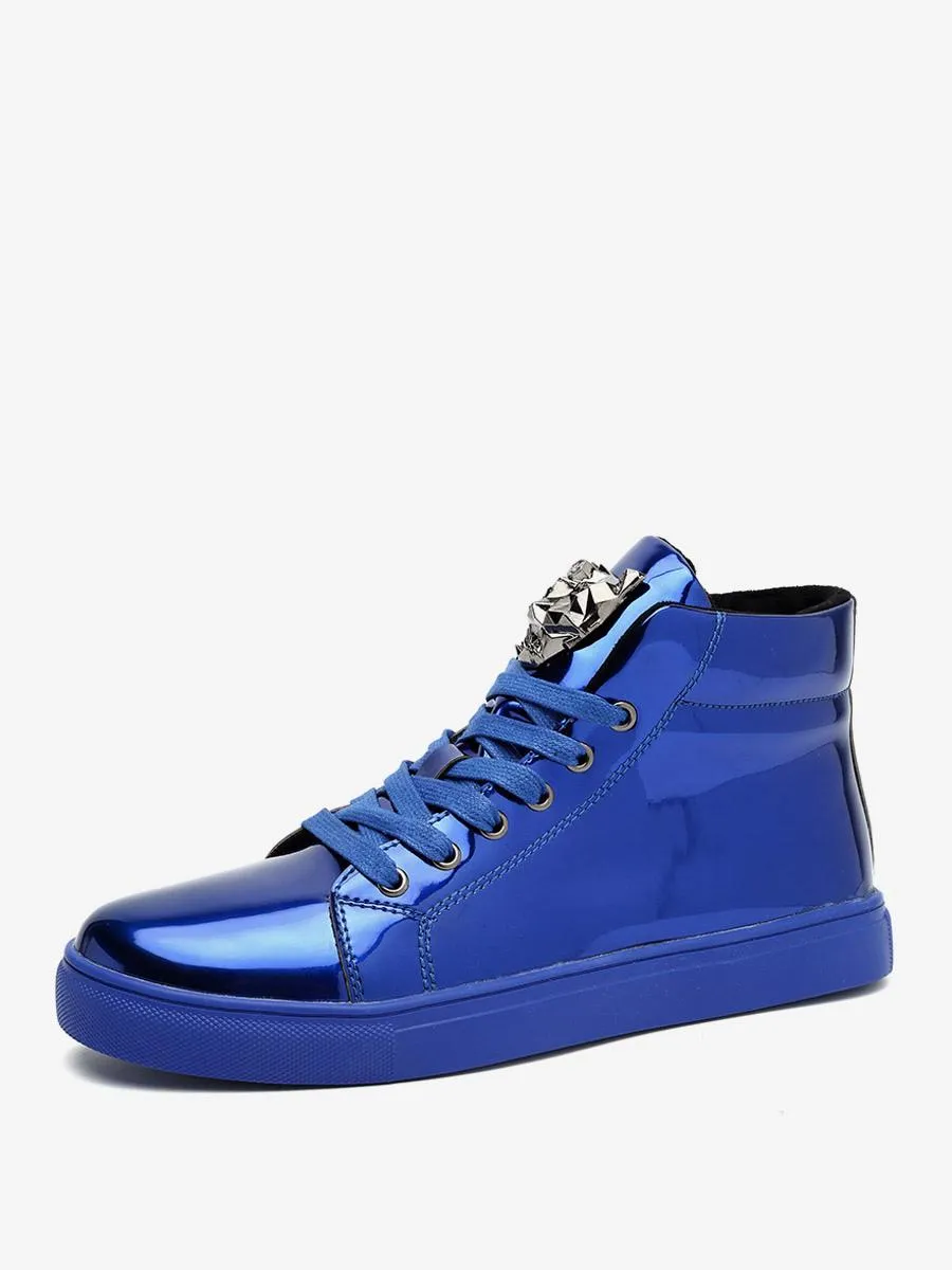 Men's Sneakers Cozy Patent Leather Round Toe Metal Details