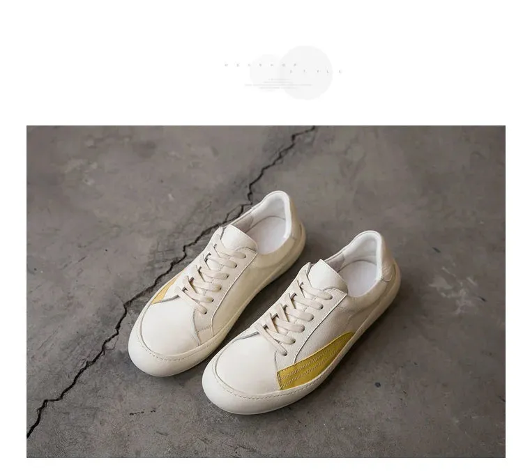 Men's White Casual Luxury Genuine Leather Lace-up Breathable Sneakers