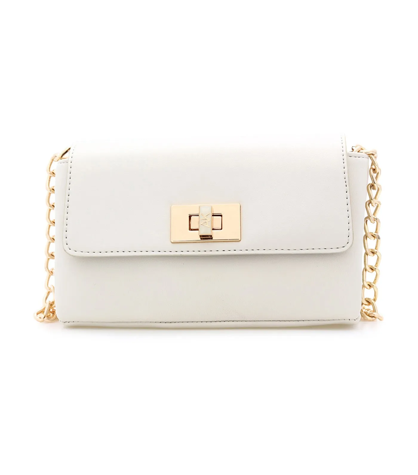 Mini Flap Shoulder Bag with Enamel Turn Lock Chalk