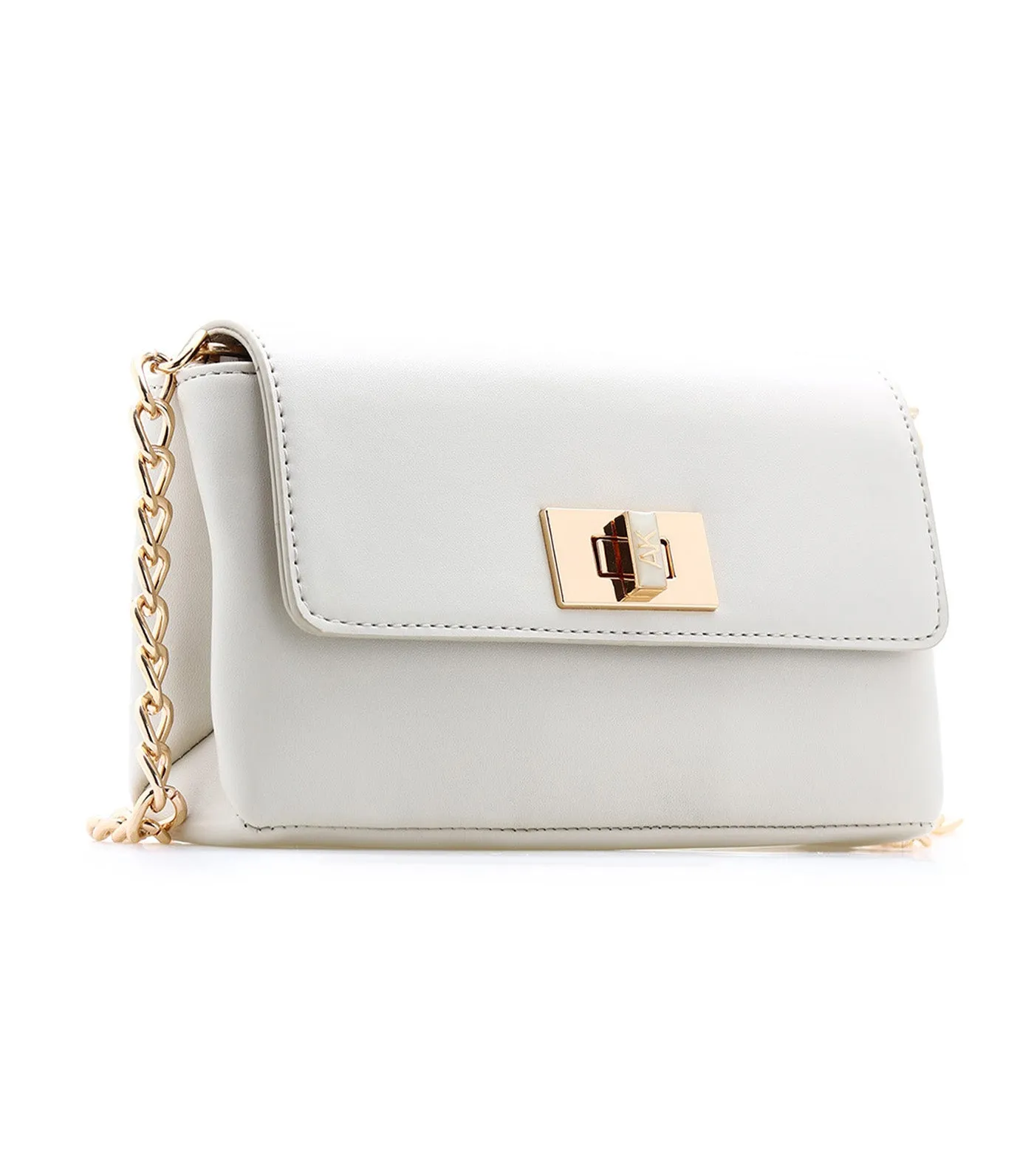 Mini Flap Shoulder Bag with Enamel Turn Lock Chalk