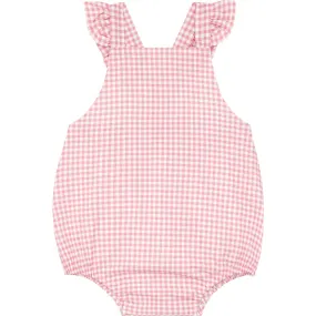 Minnow Pink Guava Gingham Bubble Romper