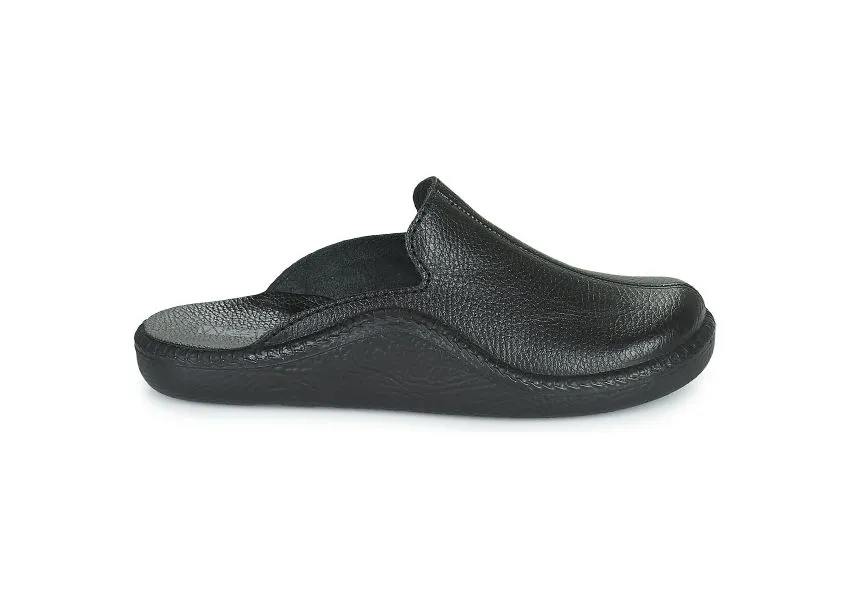 Monaco 202G Black Leather Slipper