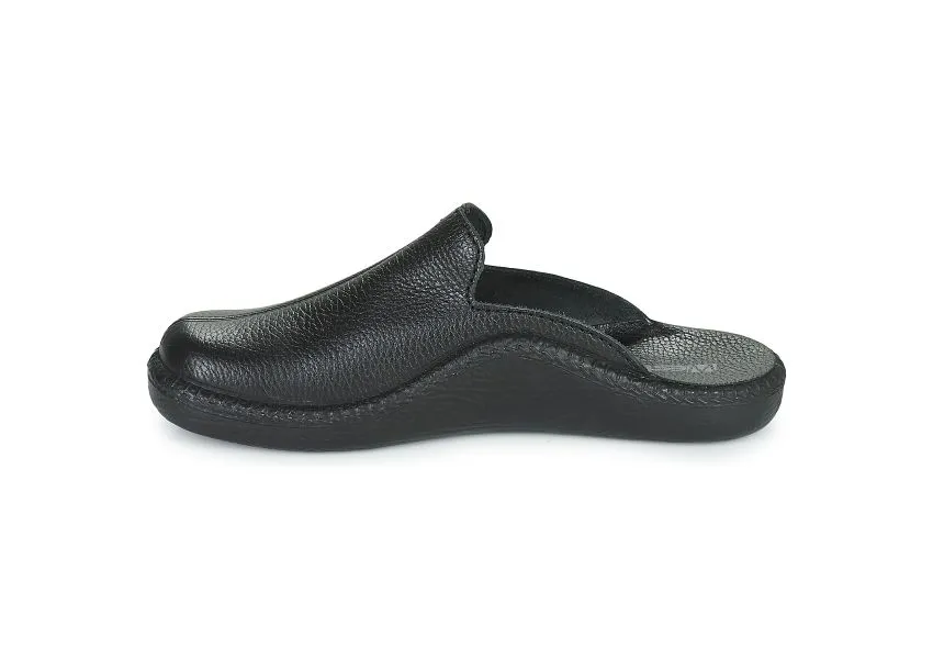 Monaco 202G Black Leather Slipper