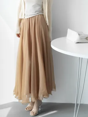 MZOMXO2024 new atmospheric large-swing A-line gauze skirt for women, elegant and slim, high-waisted long umbrella skirt