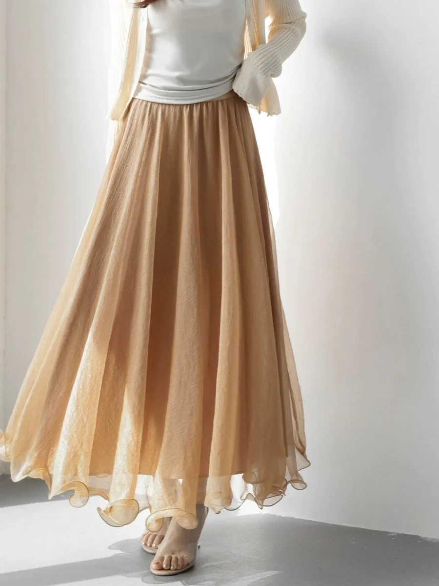 MZOMXO2024 new atmospheric large-swing A-line gauze skirt for women, elegant and slim, high-waisted long umbrella skirt