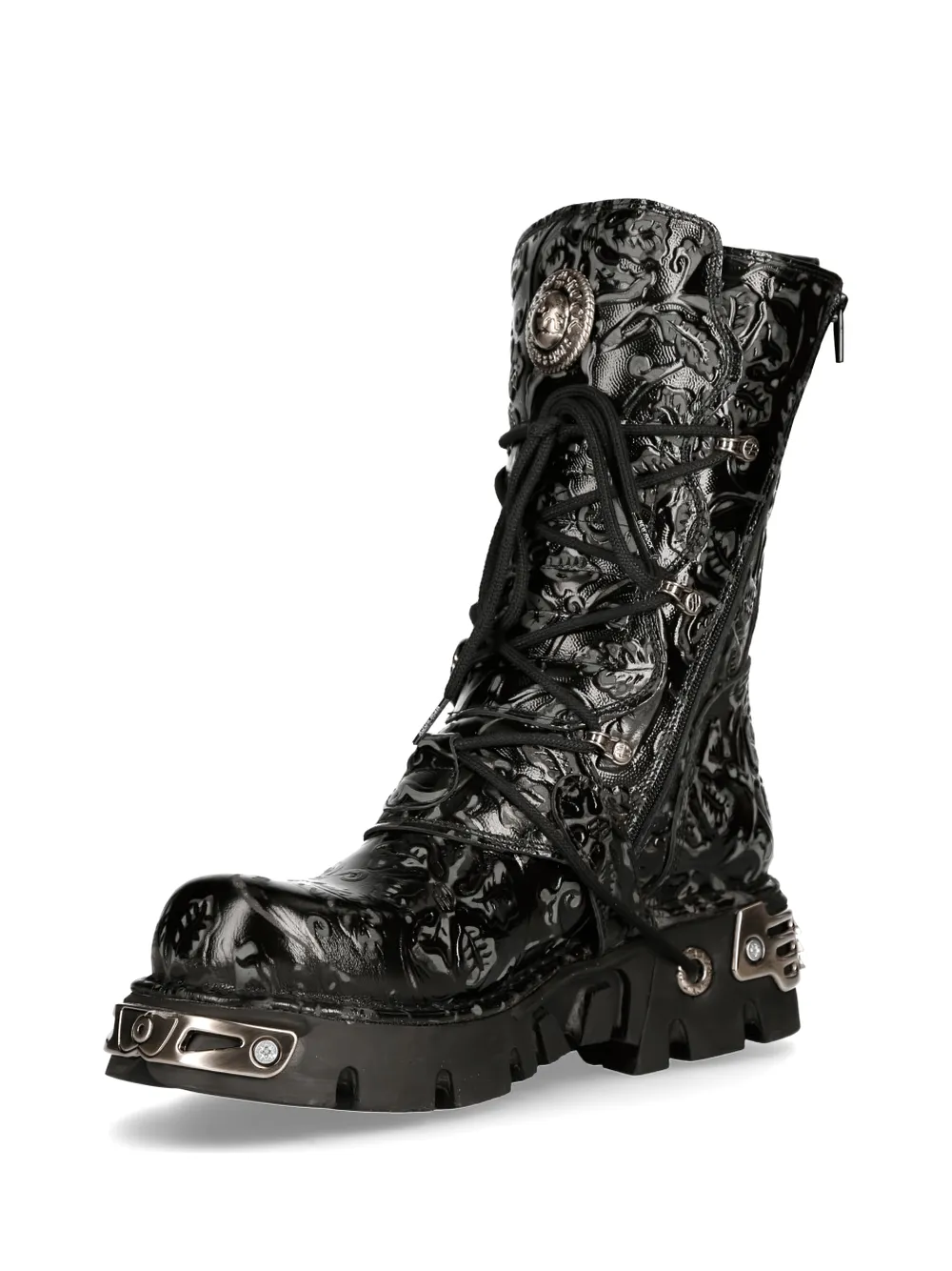 NEW ROCK Embossed Black Gothic Boot with Buckle Detail