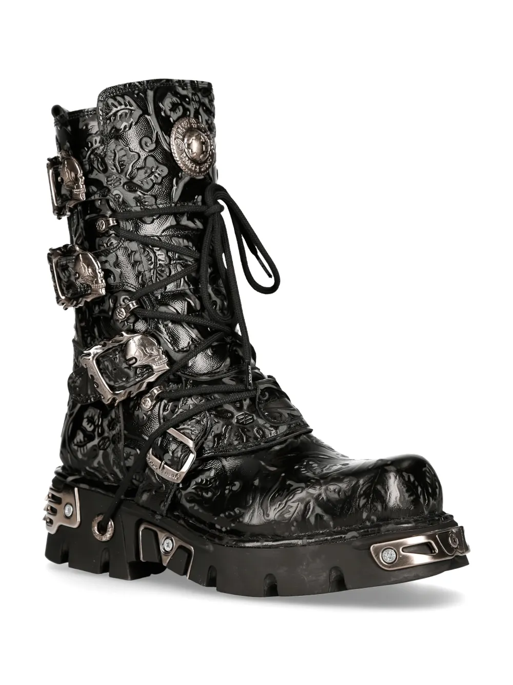 NEW ROCK Embossed Black Gothic Boot with Buckle Detail