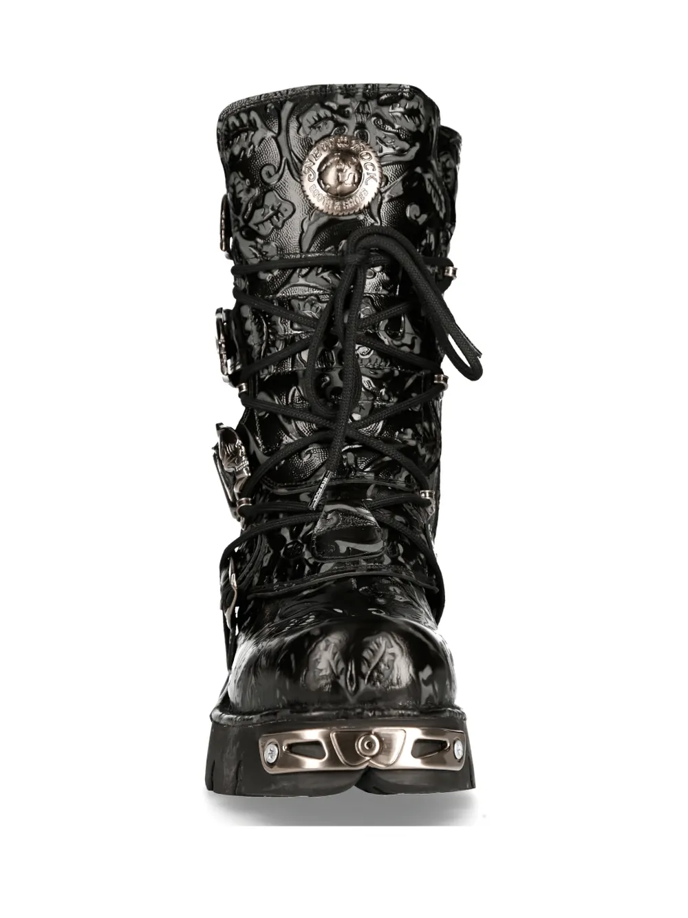 NEW ROCK Embossed Black Gothic Boot with Buckle Detail