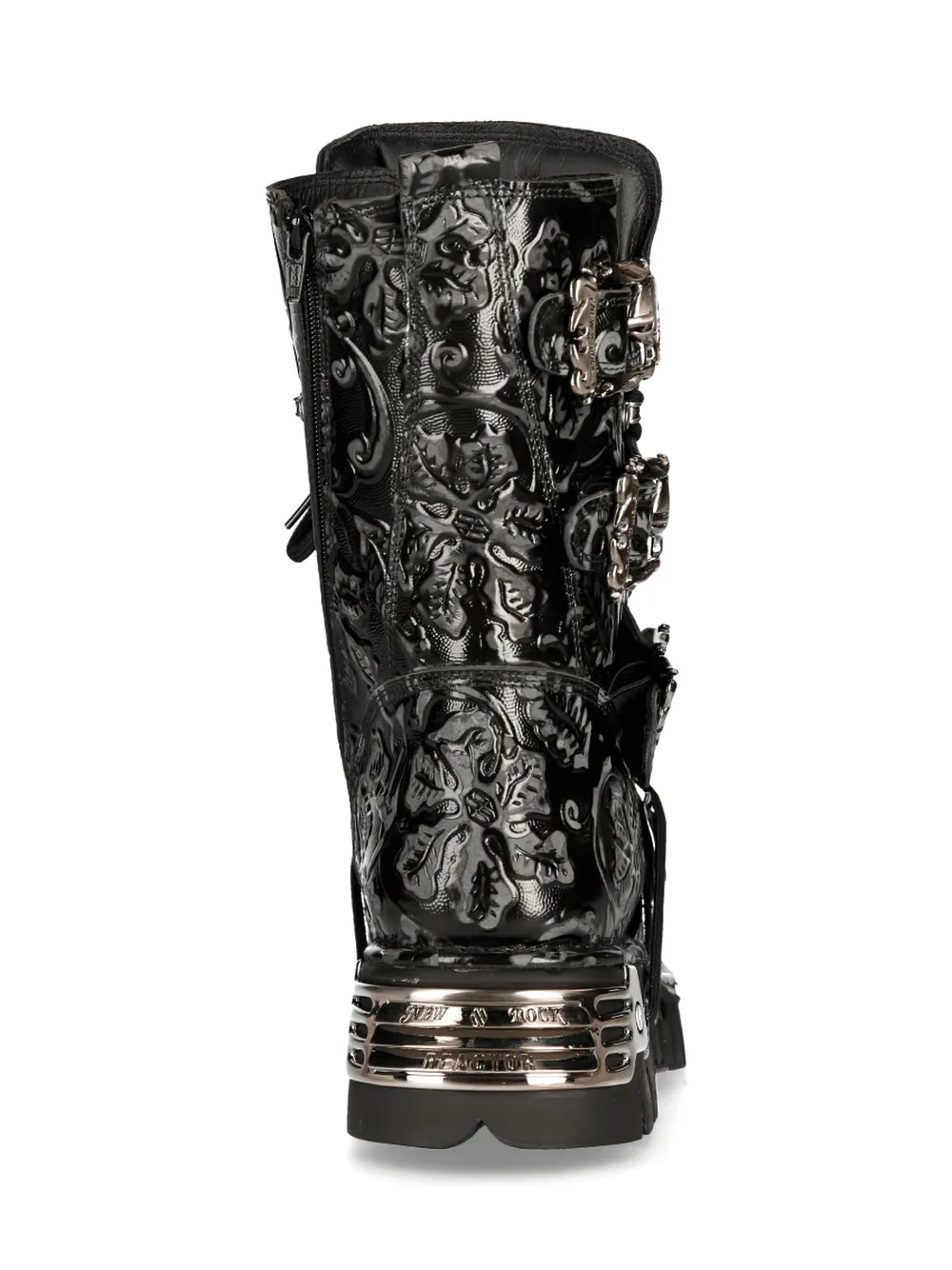 NEW ROCK Embossed Black Gothic Boot with Buckle Detail