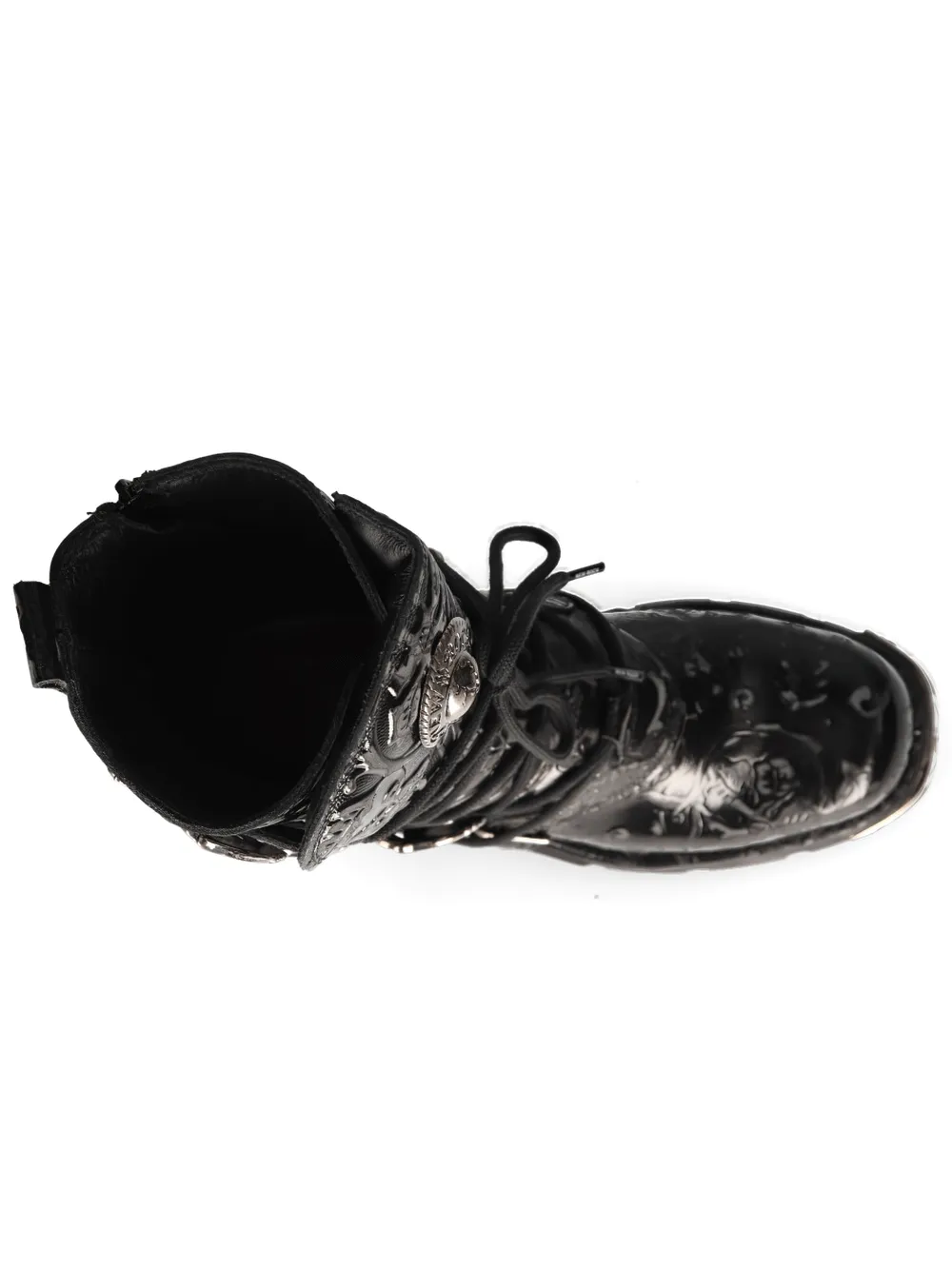 NEW ROCK Embossed Black Gothic Boot with Buckle Detail