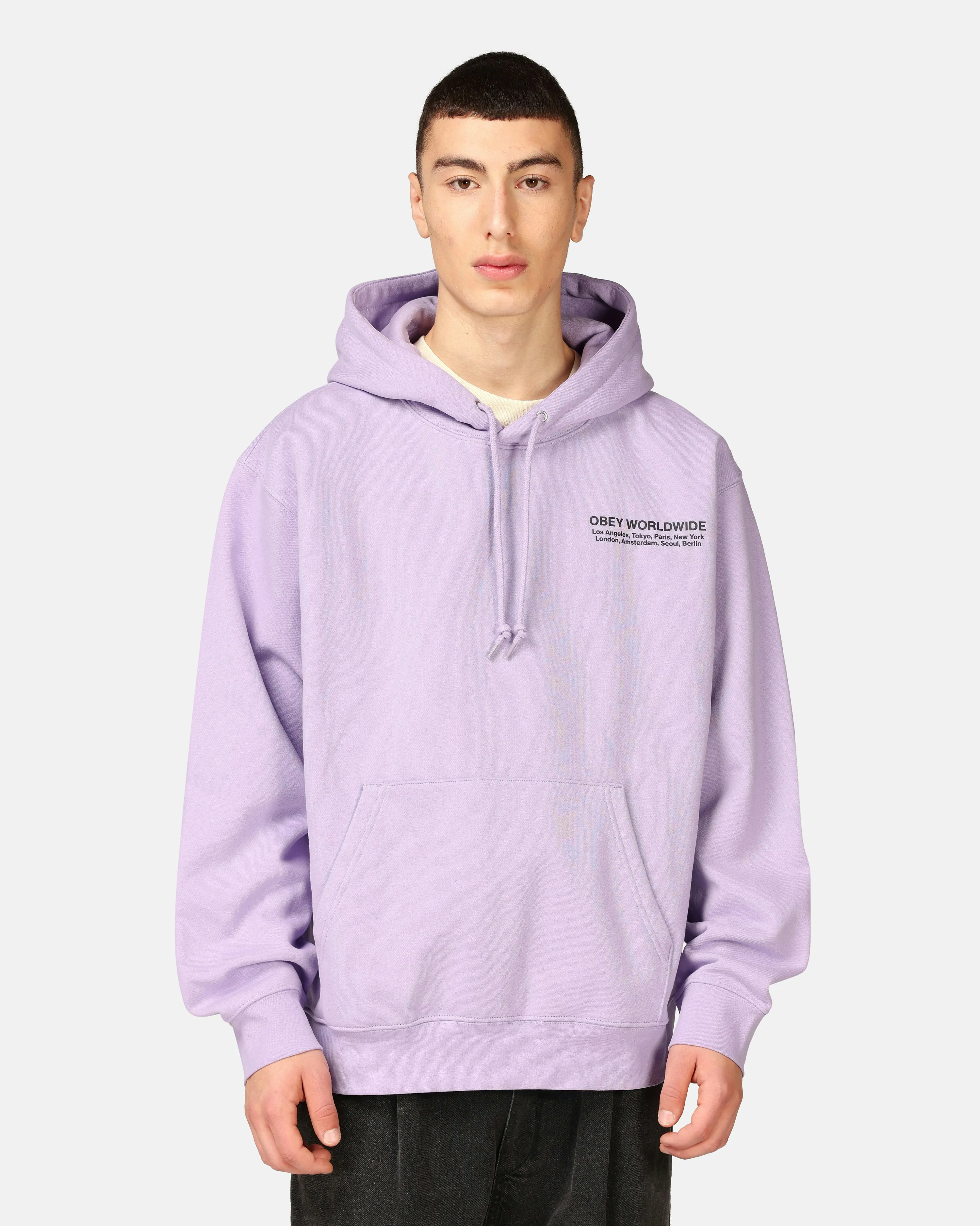 Obey Worldwide Cities Premium Hoodie Lavender | Men | Junkyard