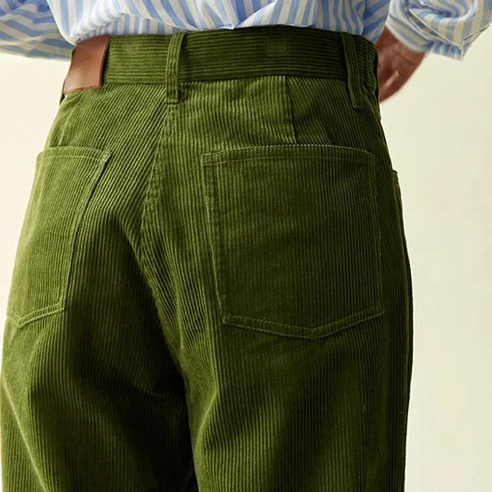 Olive Green Wide-Leg Cord Trousers