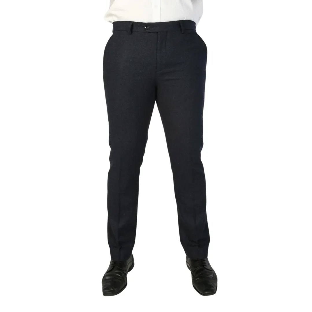 Oscar - Men's Navy Blue Wool Blend Tweed Trousers