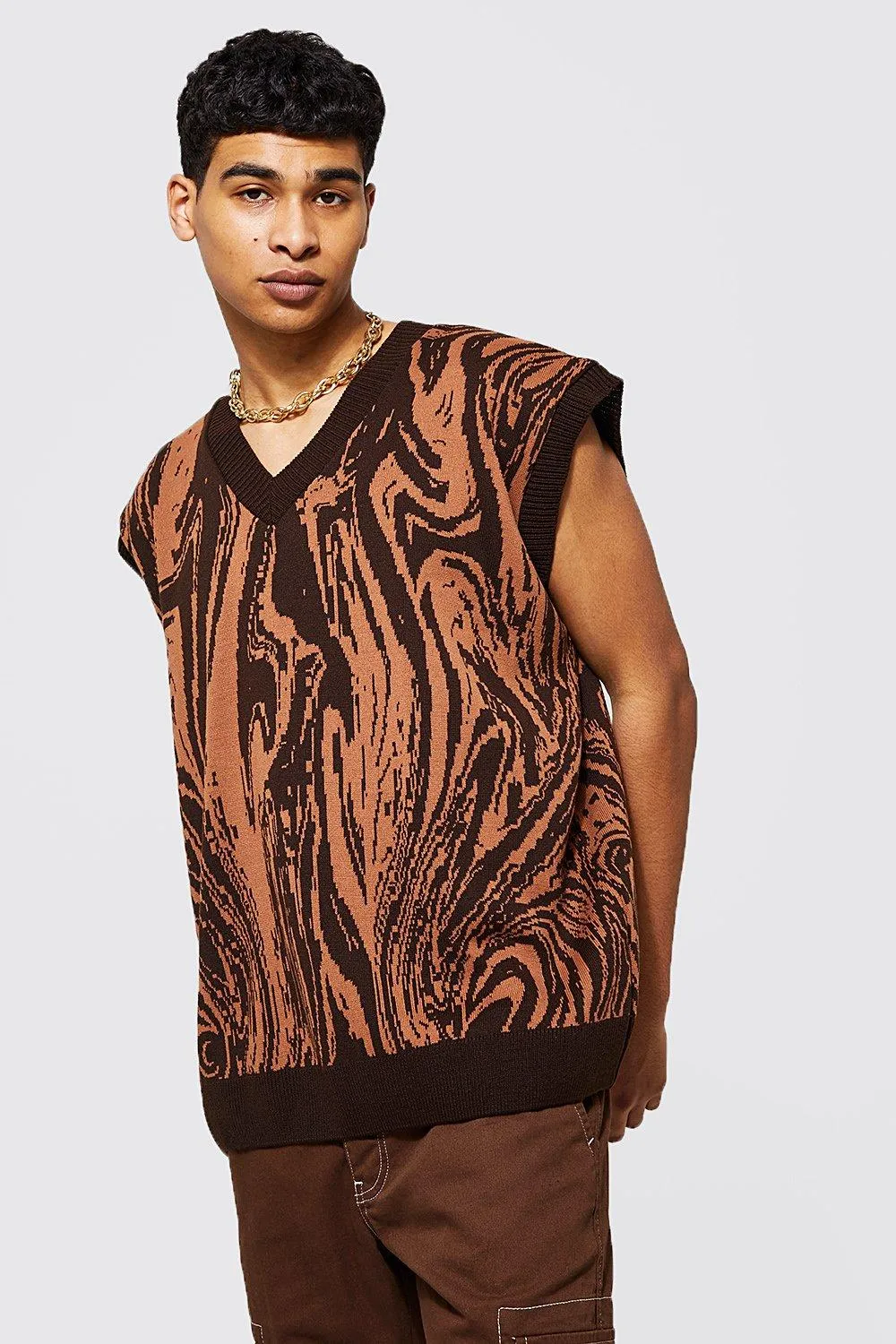 Oversized Abstract Swirl Vest | boohooMAN UK