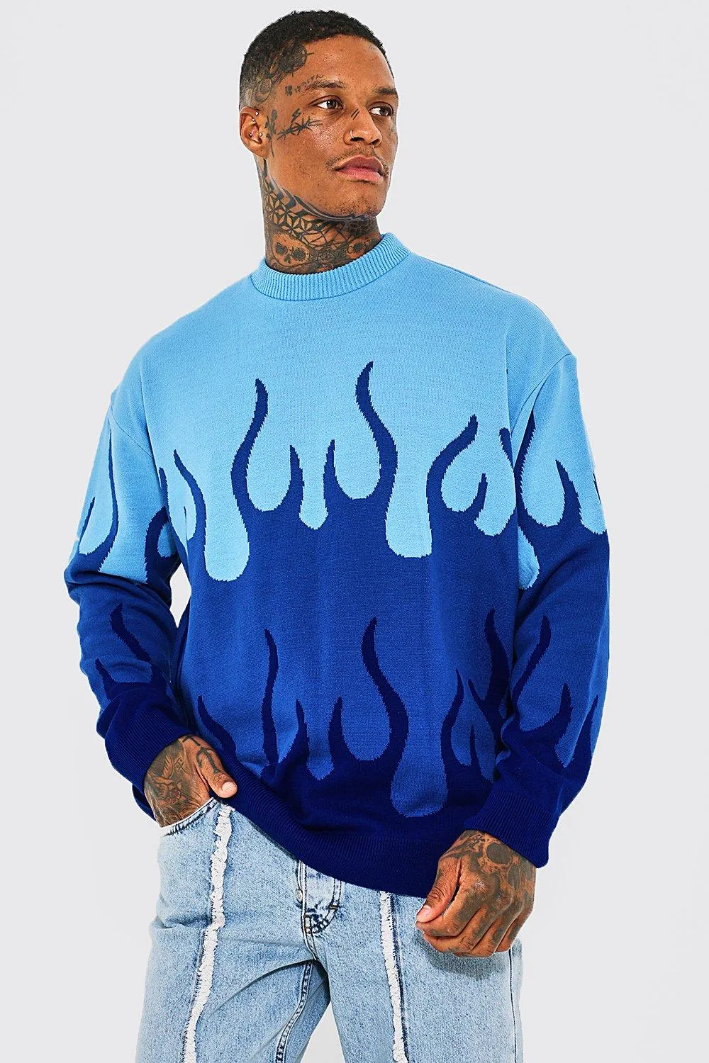 Oversized Ombre Flame Knitted Jumper