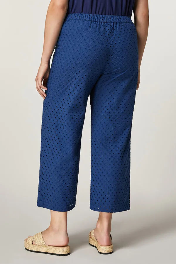 Persona (by Marina Rinaldi) QUERCIA BLUE EYELET EMBROIDERY COTTON TROUSERS