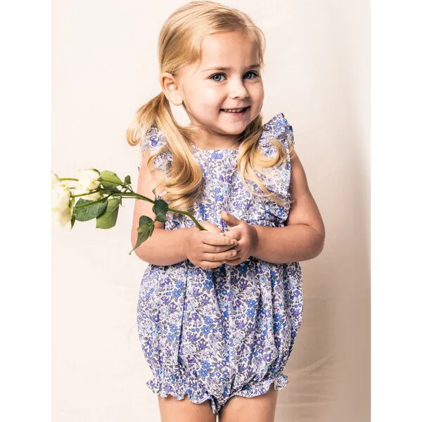 Petite Plume Ruffled Romper, Fleur D'Azur