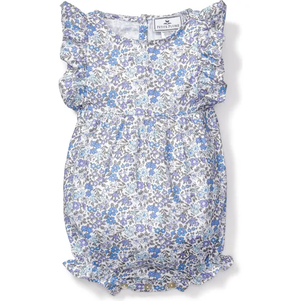 Petite Plume Ruffled Romper, Fleur D'Azur