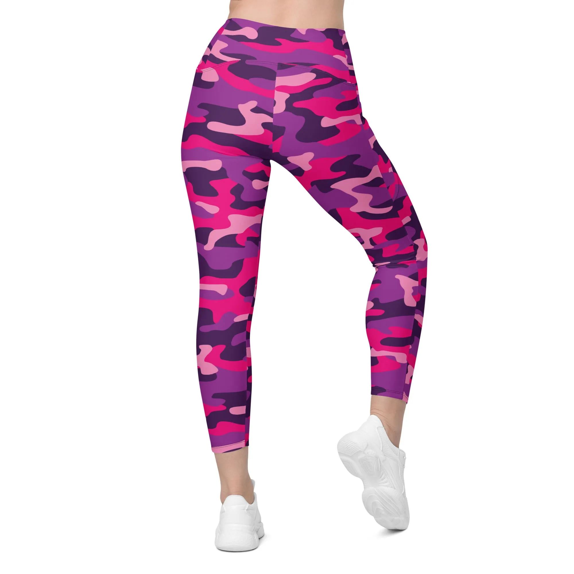 Pink & Purple Camo Crossover Leggings With Pockets