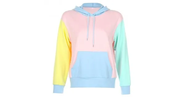 Pink Blue Pastel Color Drawstring Hooded Hoodie Sweatshirt