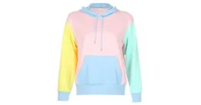 Pink Blue Pastel Color Drawstring Hooded Hoodie Sweatshirt