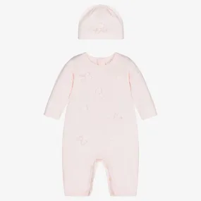 Pink Cotton Babysuit & Hat Set