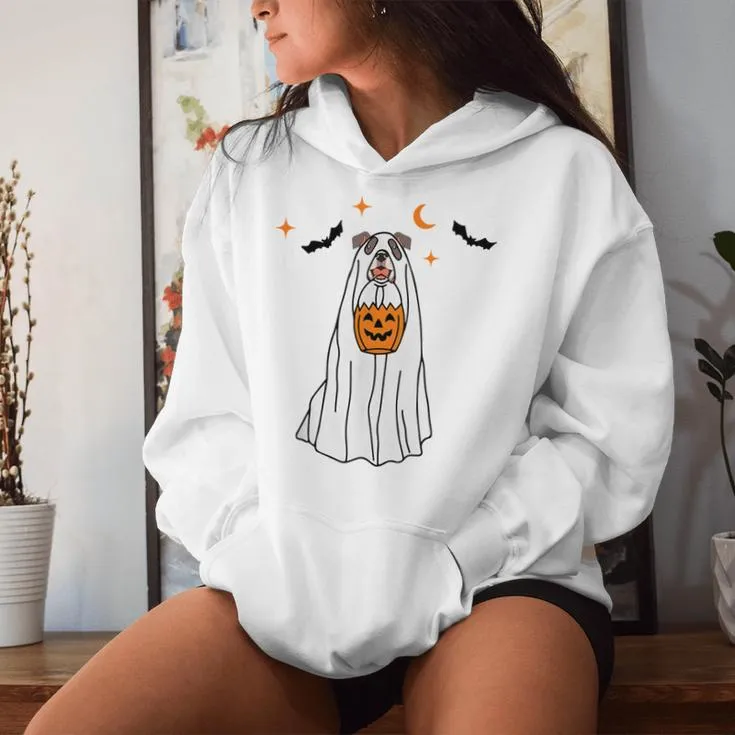 Pitbull Dog Ghost And Pumpkin Halloween Women Women Hoodie