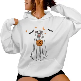 Pitbull Dog Ghost And Pumpkin Halloween Women Women Hoodie