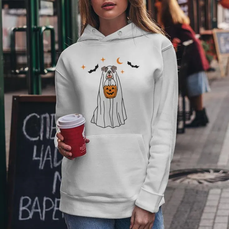 Pitbull Dog Ghost And Pumpkin Halloween Women Women Hoodie