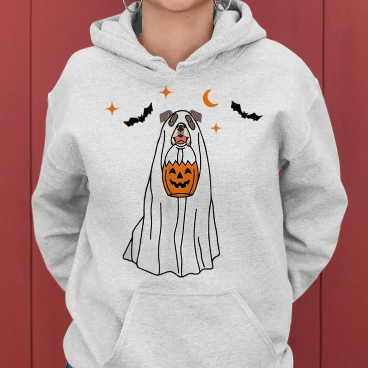 Pitbull Dog Ghost And Pumpkin Halloween Women Women Hoodie