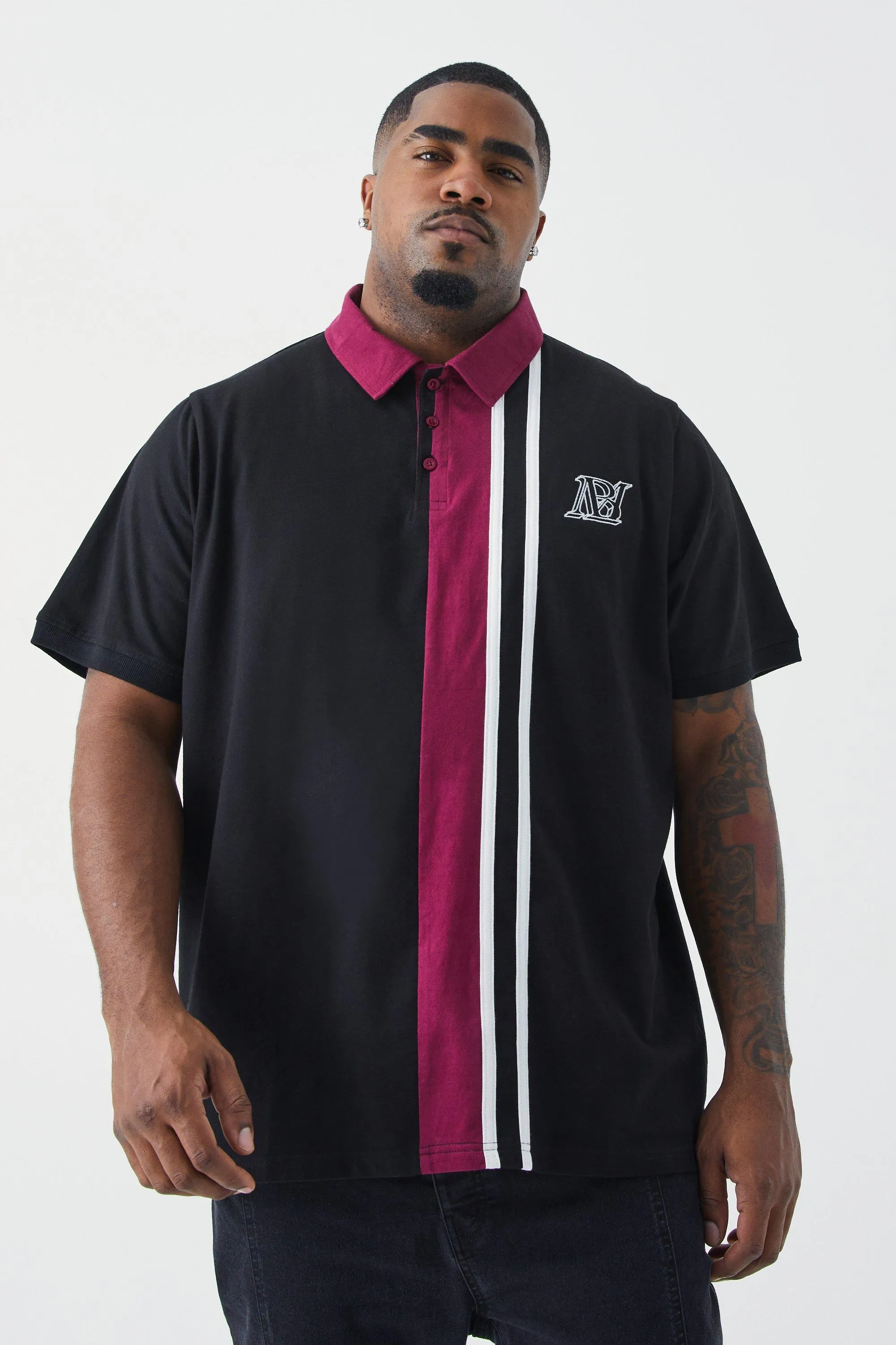 Plus Color Block Striped Polo