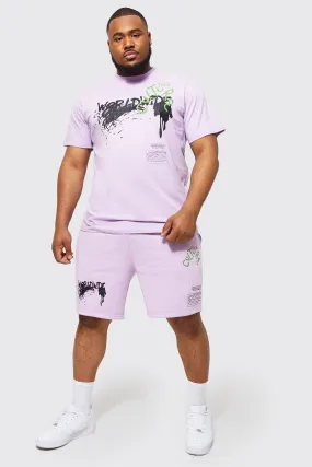 Plus Graffiti T-shirt Short Tracksuit | boohooMAN UK