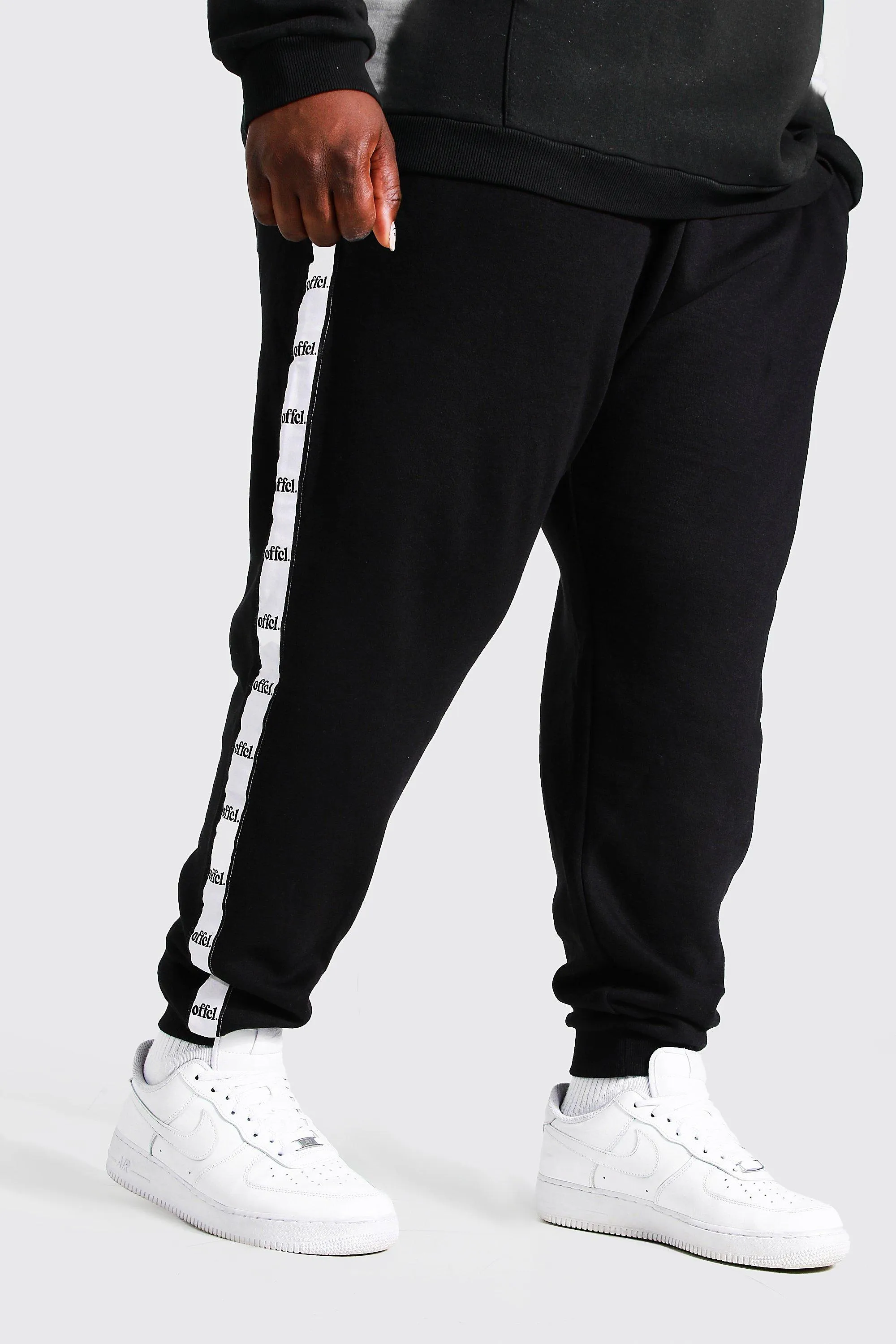 Plus Regular Fit Joggers With Offcl Side Tape | boohooMAN UK