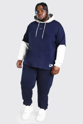 Plus Size MAN Contrast Hooded Tracksuit | boohooMAN UK