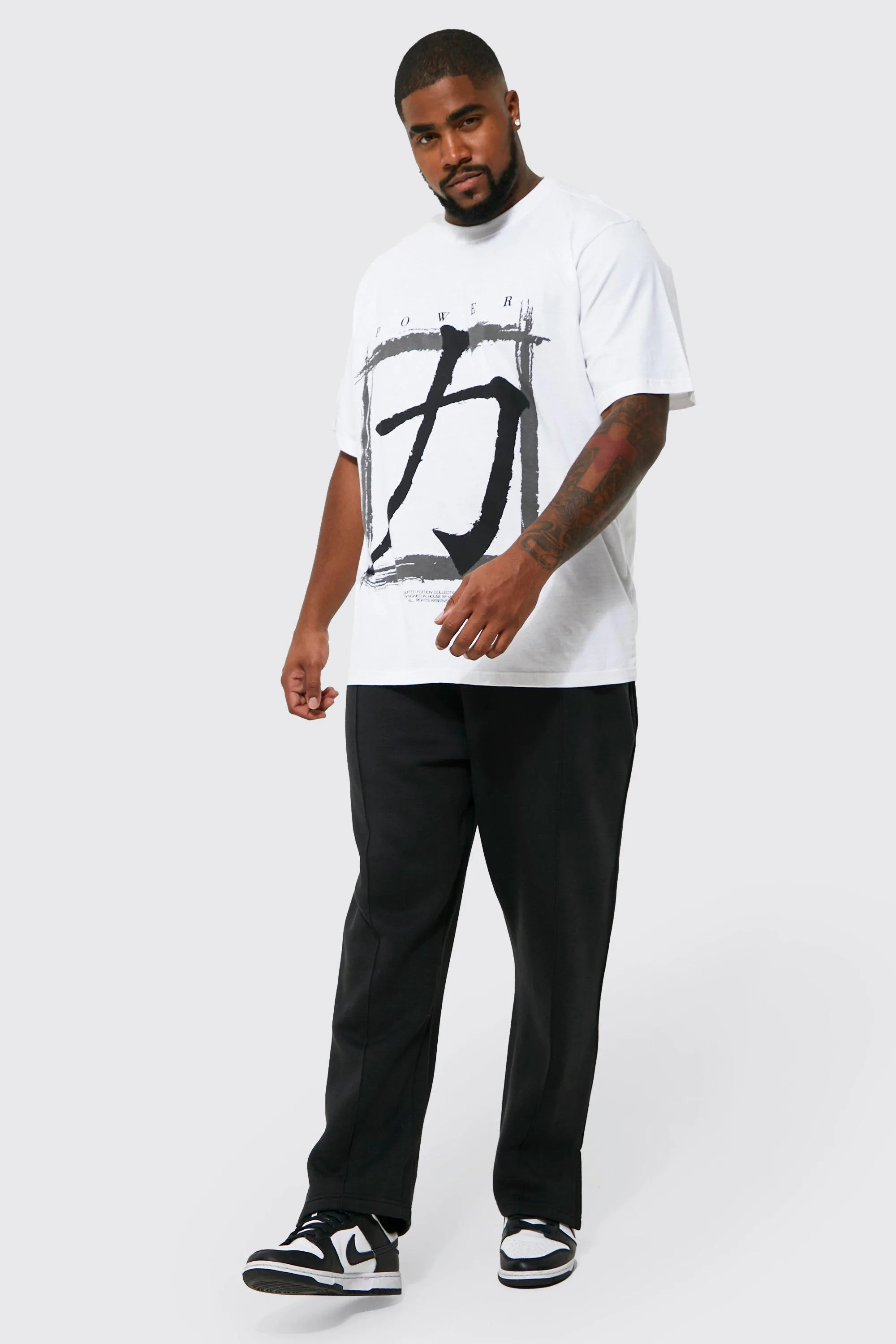 Plus Text Split T-shirt And Jogger Tracksuit | boohooMAN UK