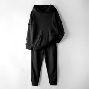 Premium Quality 2 Piece Frill Black Tracksuit For Girls