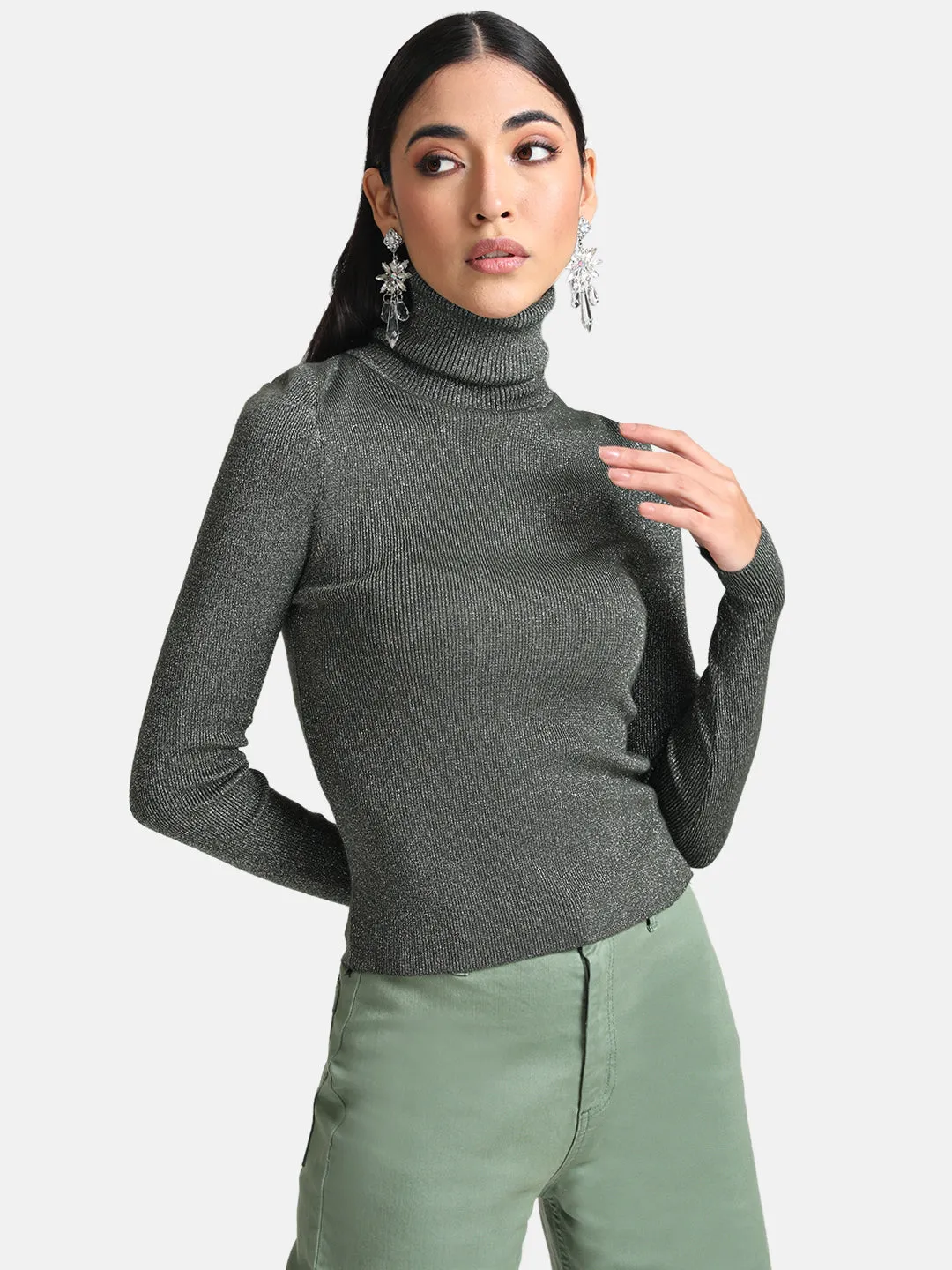 Puff Sleeves High Neck Pullover