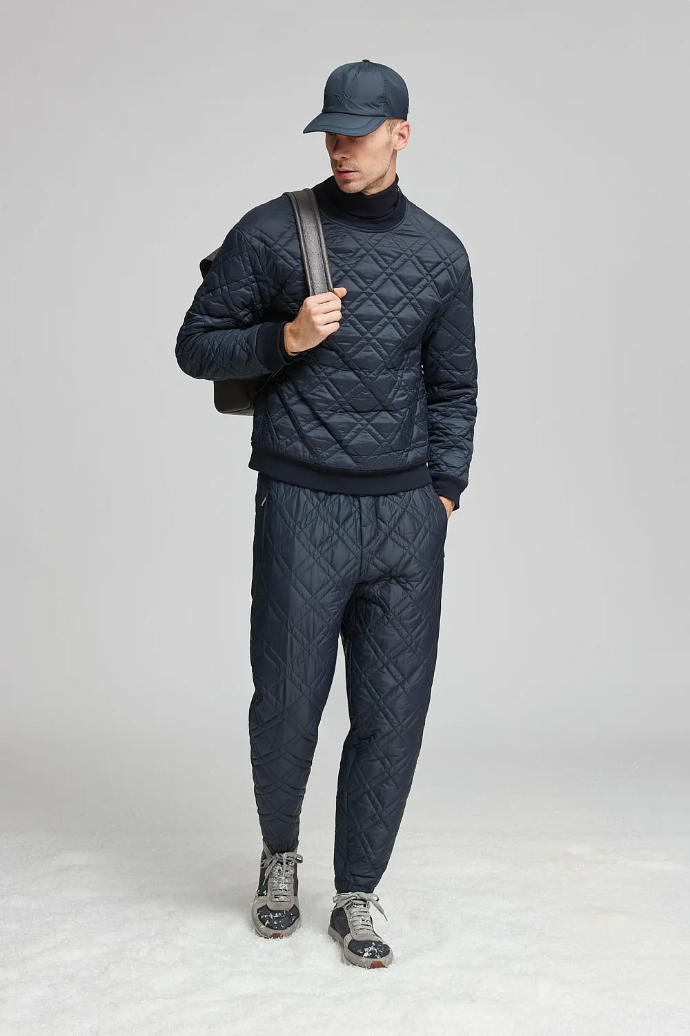 Quilted nylon and  viscose jersey trousers