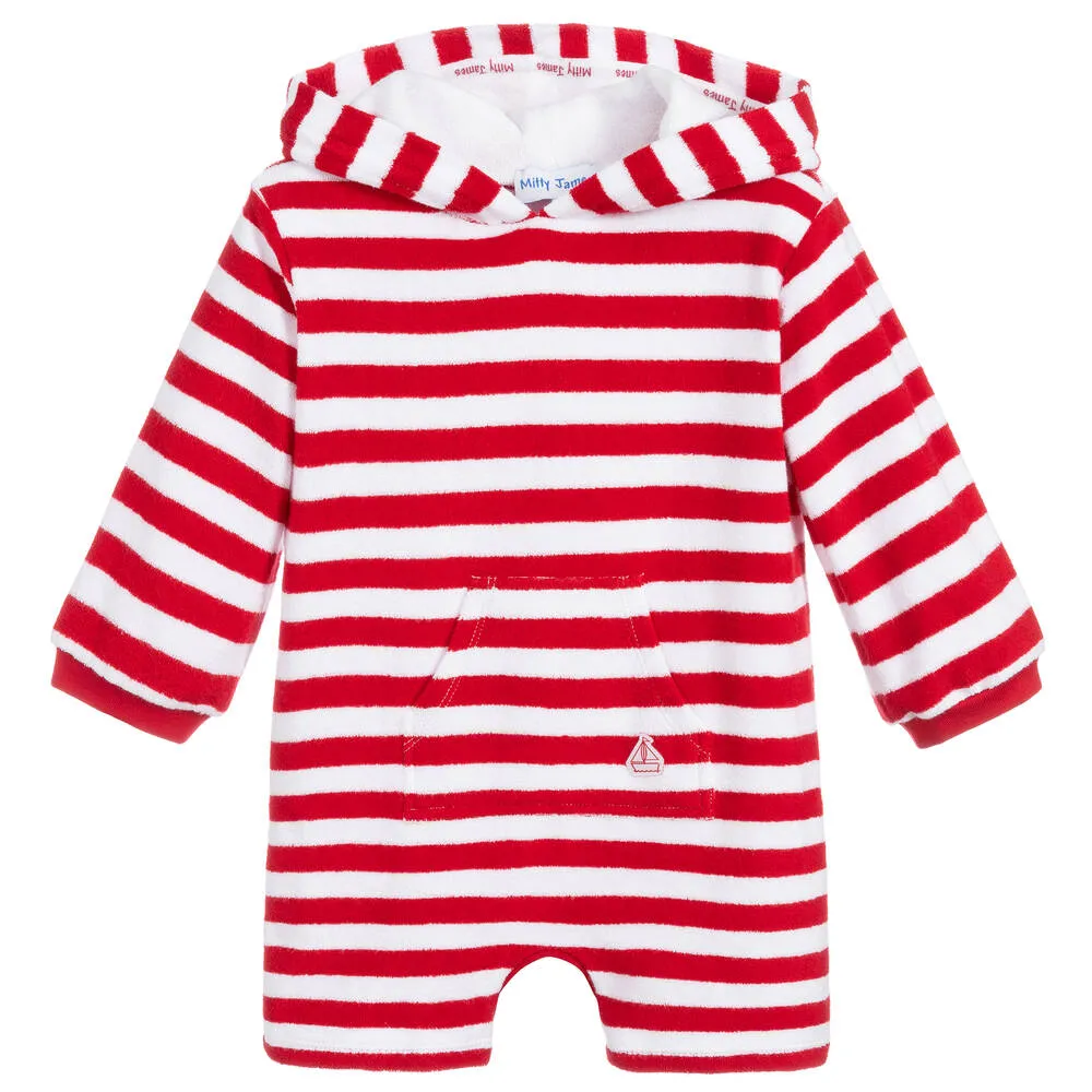 Red Stripe Towelling Baby Beach Romper