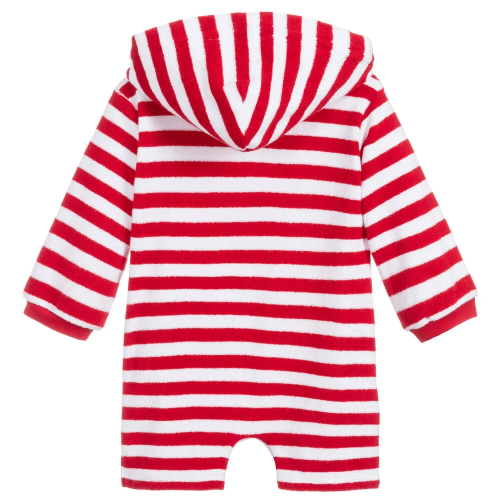 Red Stripe Towelling Baby Beach Romper