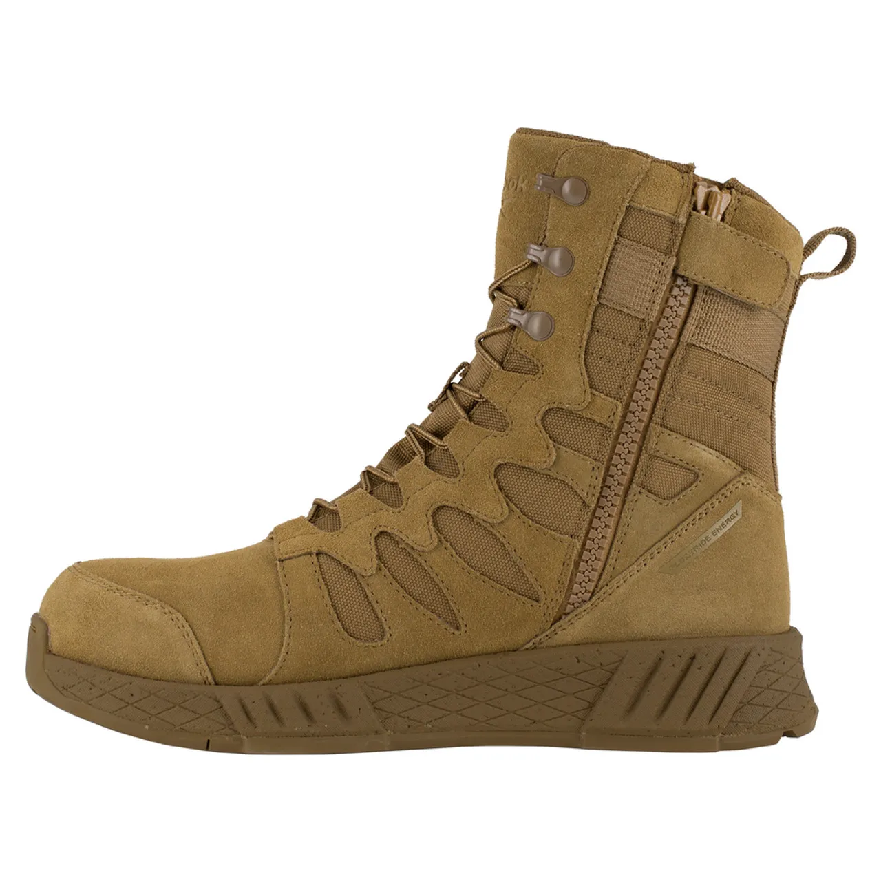 Reebok Men's 8" Floatride Energy Tactical Boot with Side Zipper Coyote Brown Composite Toe