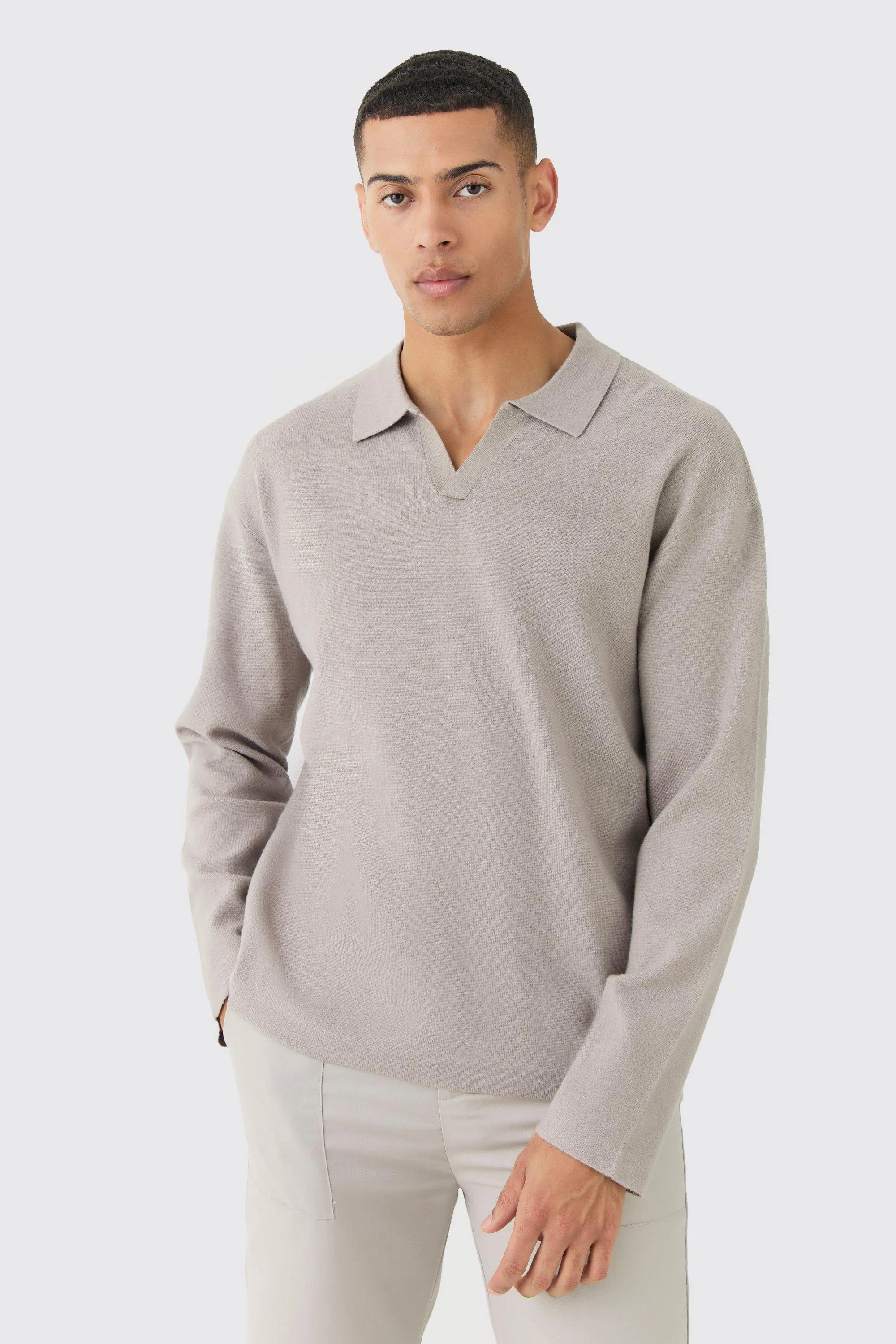 Regular Long Sleeve Knitted Revere Polo