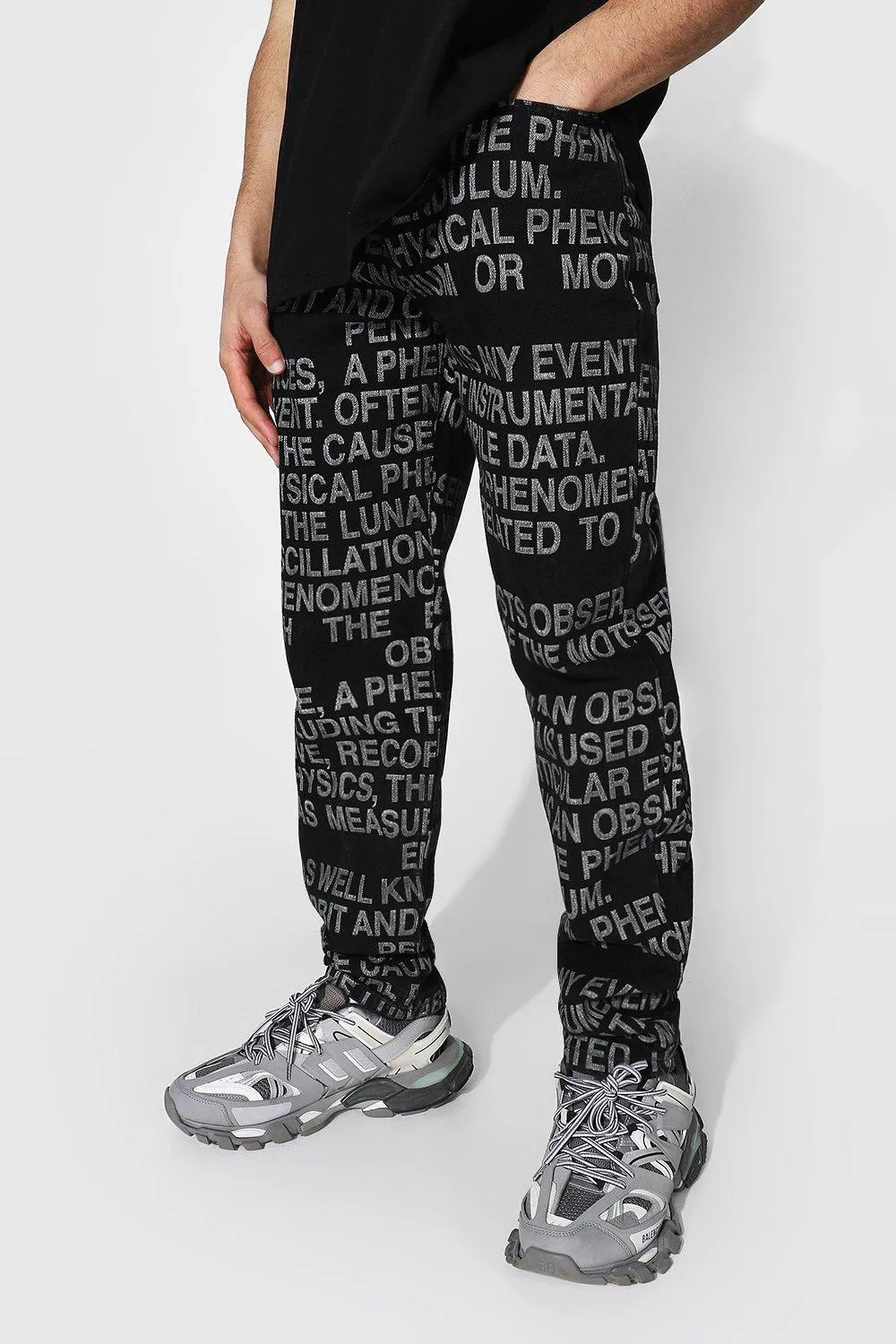 Relaxed Fit All Over Text Print Jeans