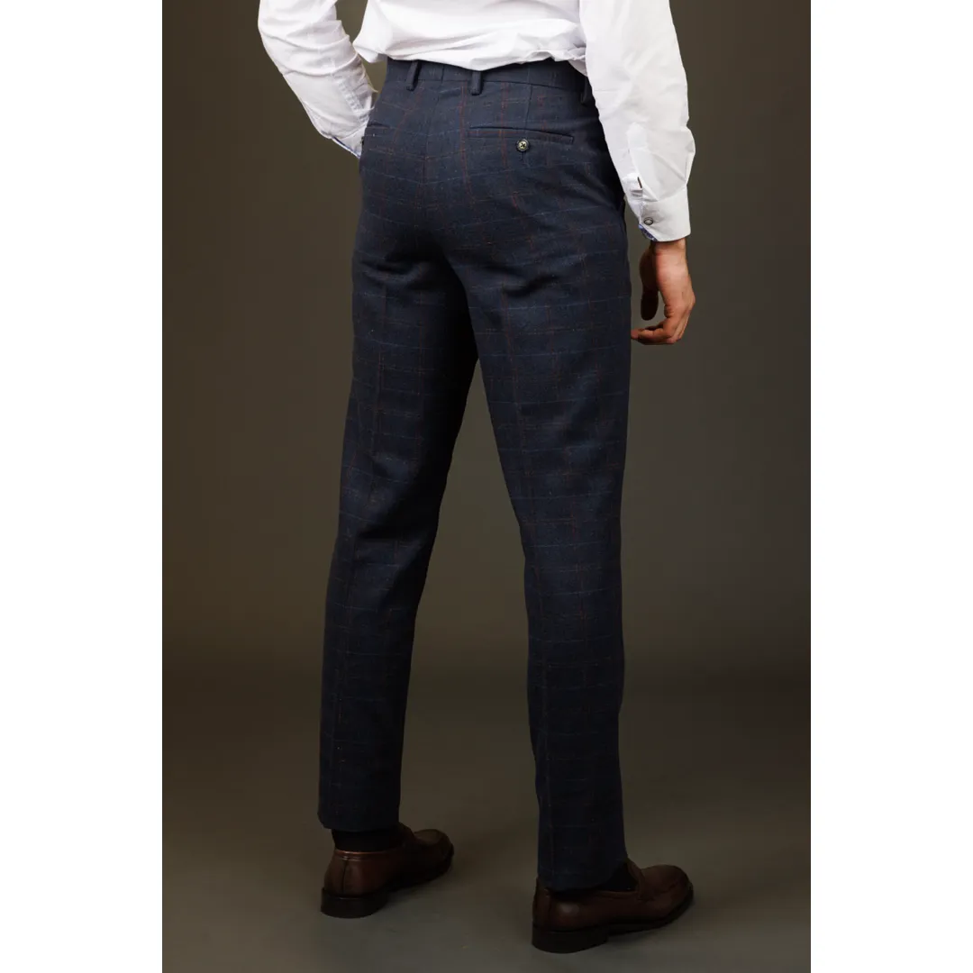 Ryan - Men's Navy Tweed Check Trousers