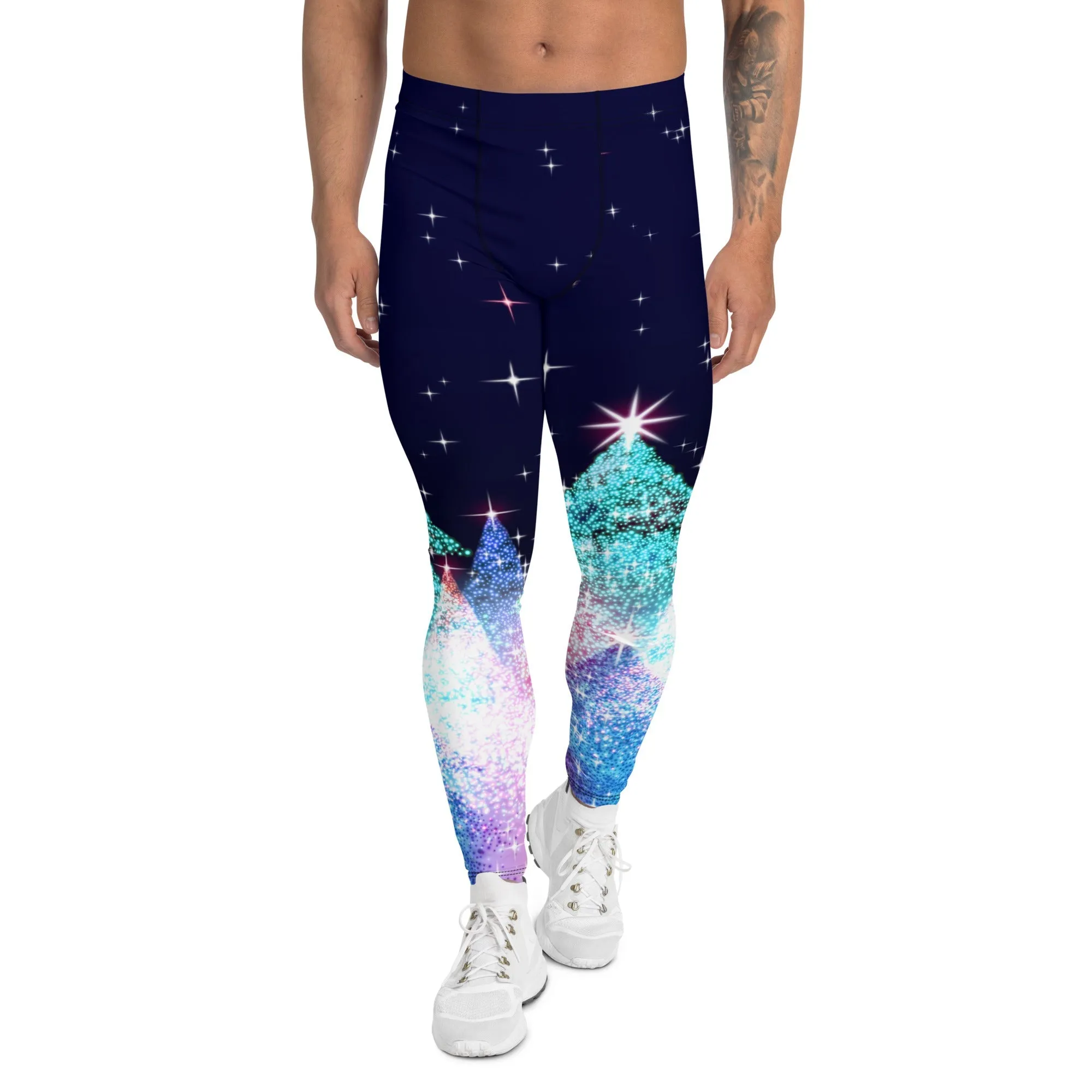 Shimmery Christmas Tree Print Men's Leggings